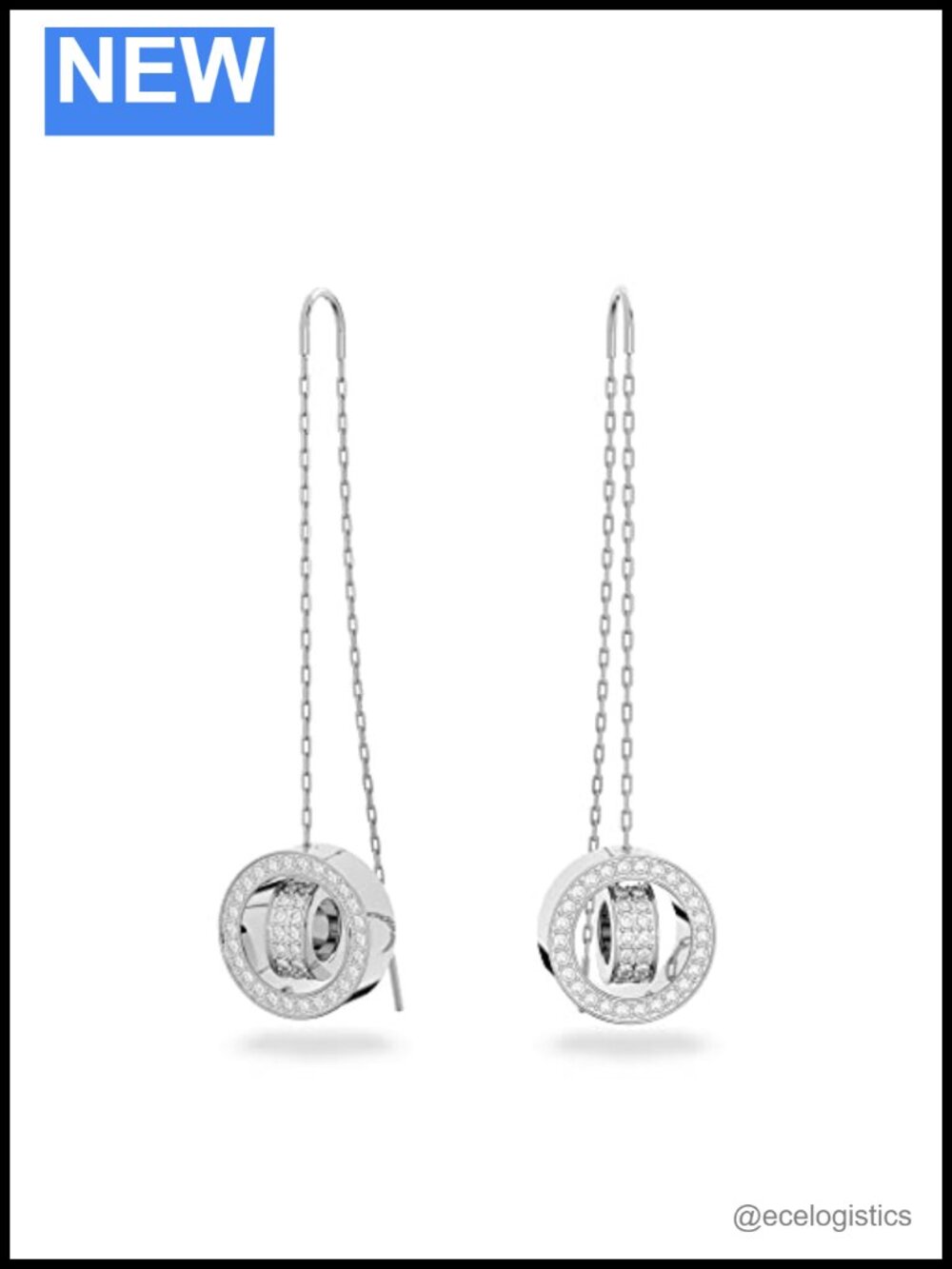 Crystal Pave Drop Dangle Earrings Rhodium Plated 2.17 In